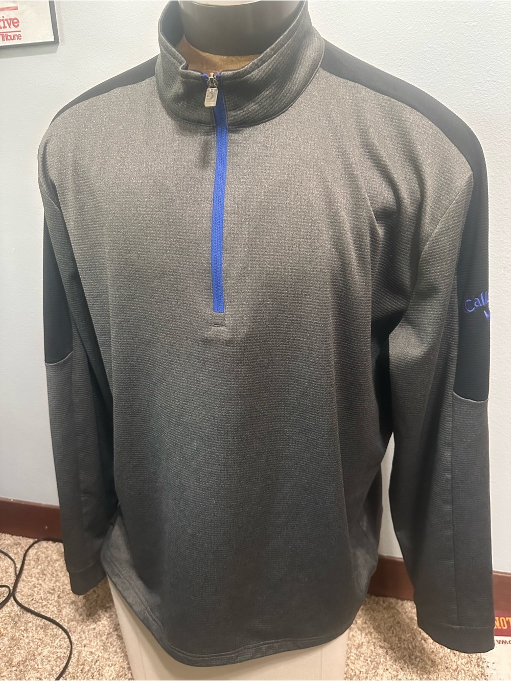 Callaway Gray and Black Quarter-Zip Performance Jacket with Blue Trim